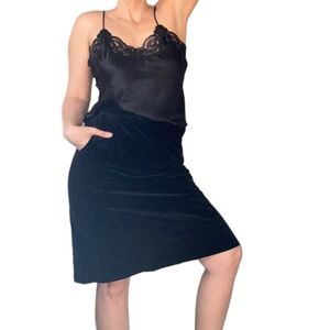 Vintage Claybrooke navy blue velvet pencil skirt high waisted knee length Sz 12
